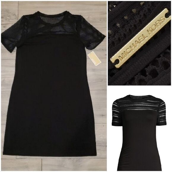 Michael Kors black short Sleeve Dress top mesh detail Size XSmall dress - Picture 1 of 14